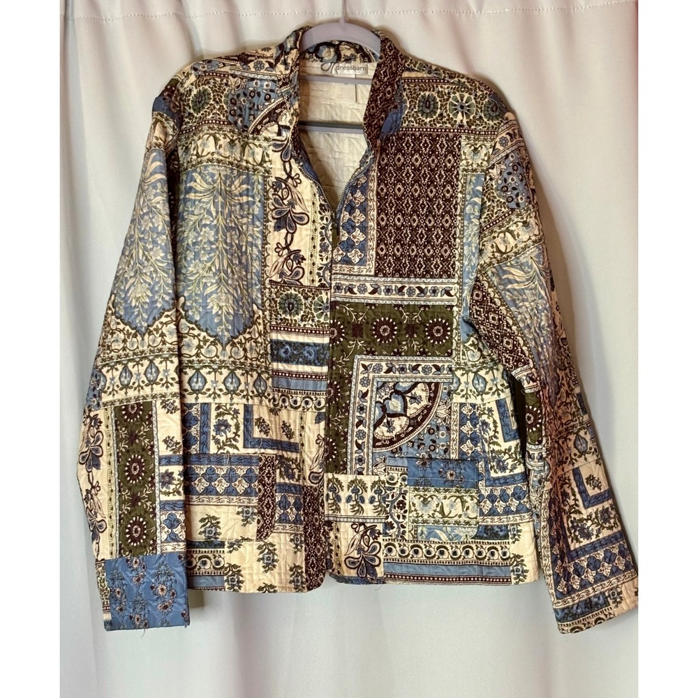 Y2K Dressbarn Womens Patchwork Quilted Zip Jacket XL Boho Cottagecore DB5207